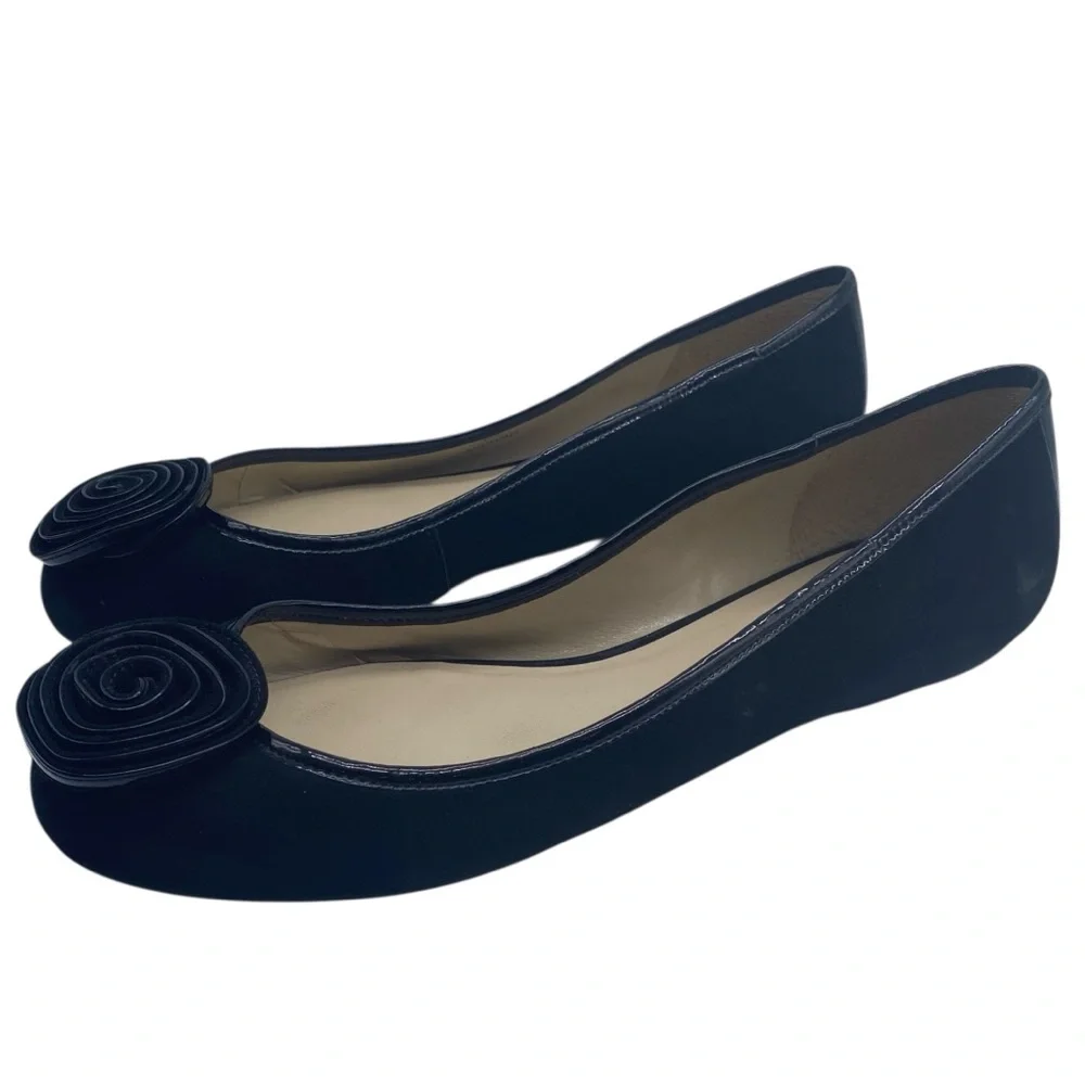 Talbots Womens Shoes Leather Flats 10 WIDE Black Slip On Sleek Business Casual - Picture 2 of 12